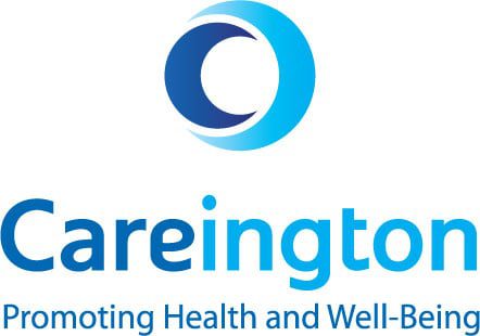 Logo featuring overlapping blue circles and text about health and well-being.