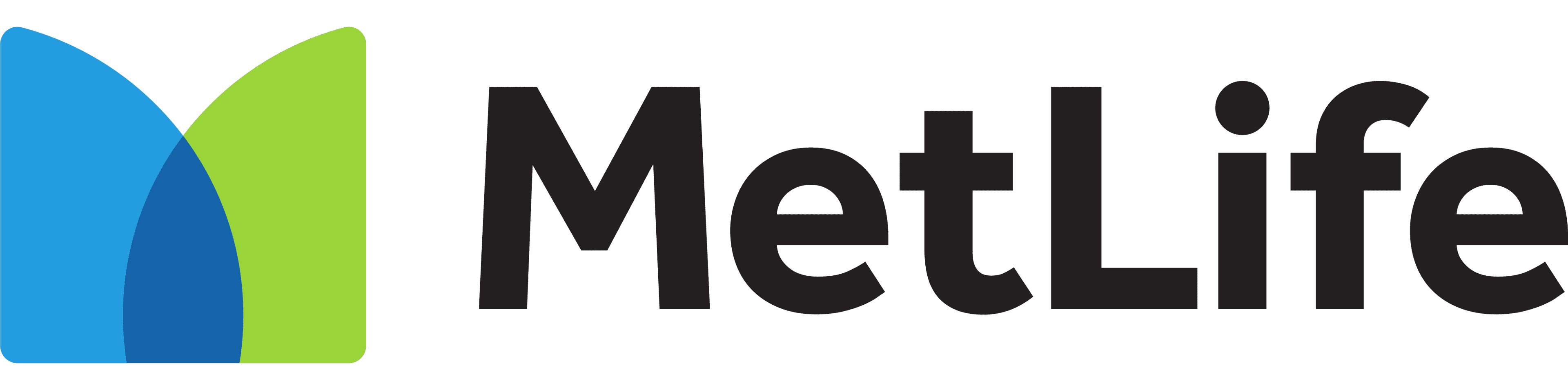 Logo of MetLife with an abstract blue and green emblem.